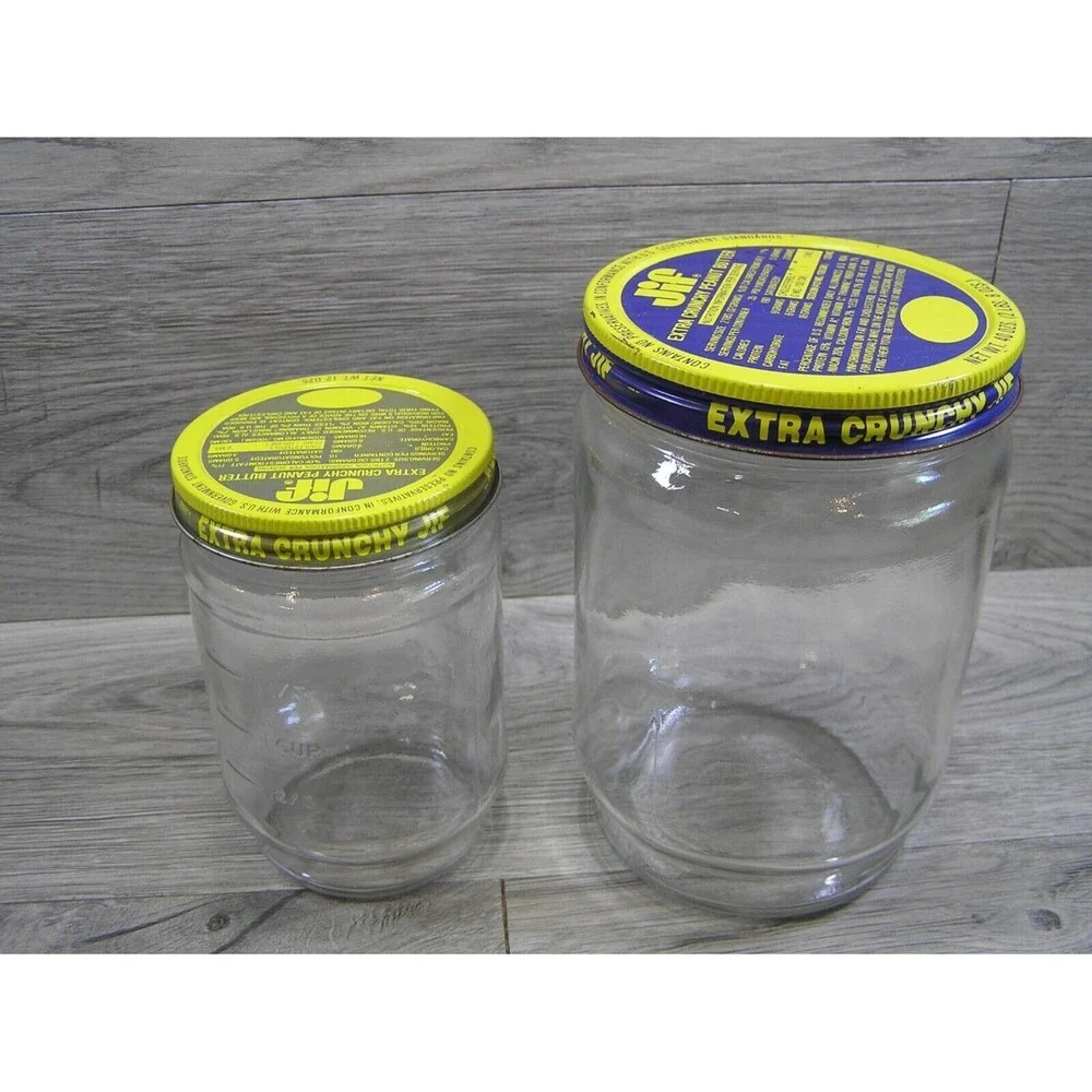 Lot of 2 Vintage Glass 12 and 40 Oz. Jif Peanut Butter Jars